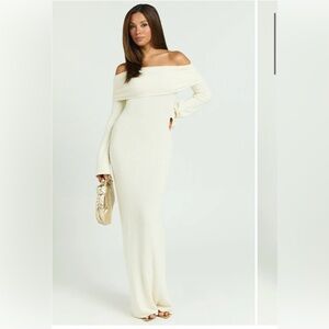 Showpo Off-Shoulder Cream Maxi Dress